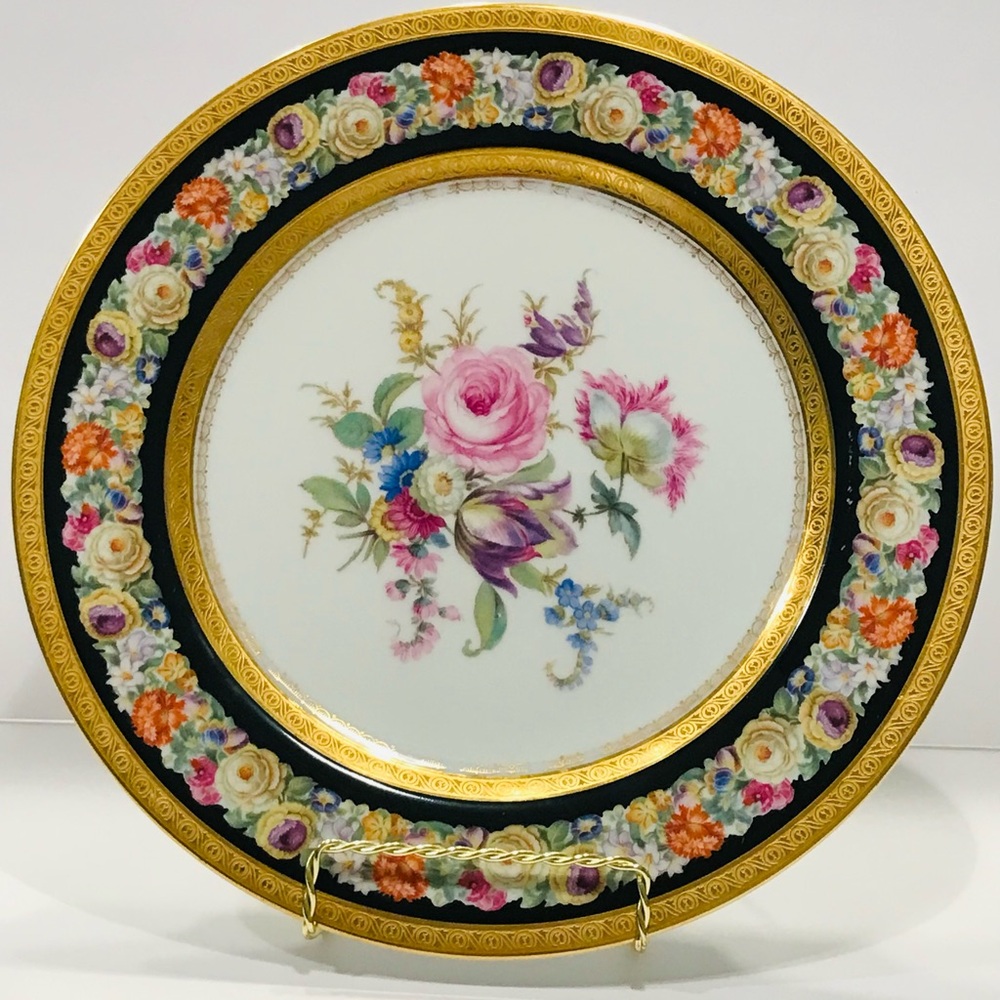 Antique THOMAS Bavaria Cabinet Plate Gold Encrusted & Hand Painted Floral Design